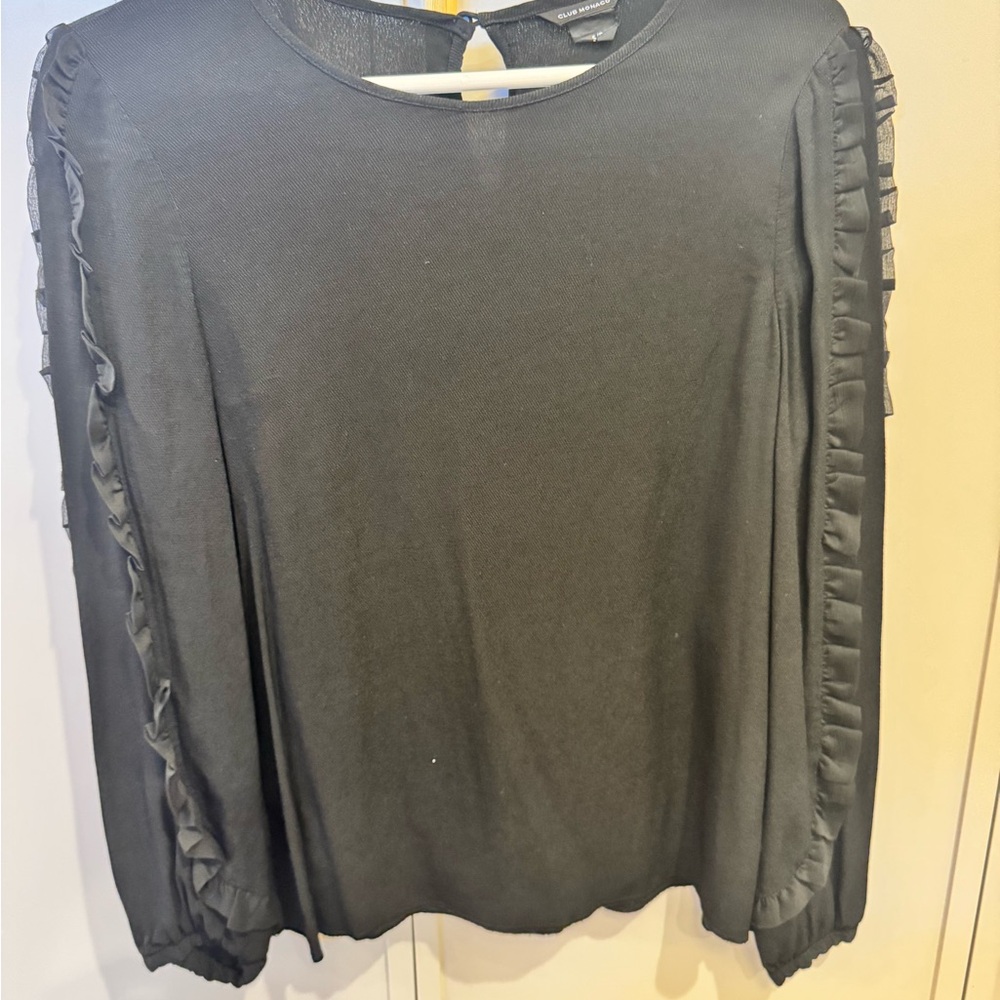 Club Monaco Black Ruffle Sleeve Blouse